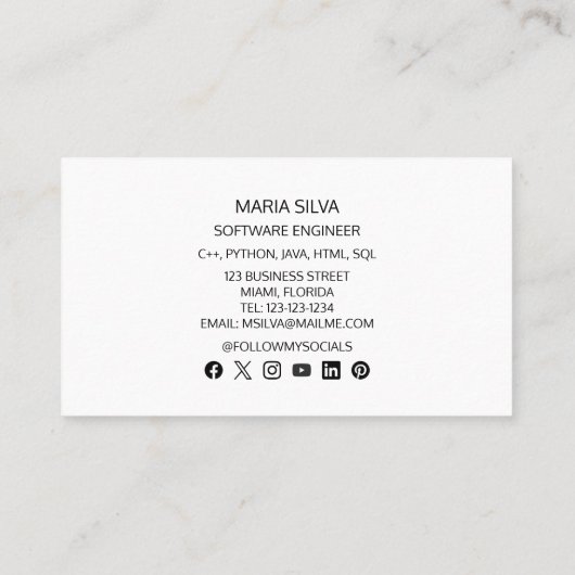 Software Engineer Programmeur Professionele Foto Visitekaartje (Achterkant)