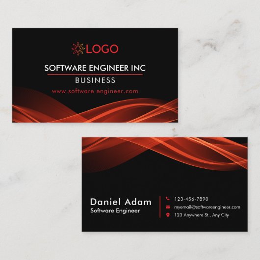 Software Engineer Visitekaartje Black Red Modern (Voorkant / Achterkant)