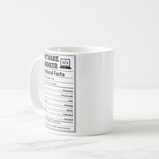 Software Engineer Voedingswaarde Grappige Codering Koffiemok (Voorkant links)