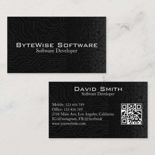 Software Ontwikkelaar Techno Moderne QR Code Visitekaartje (Voorkant / Achterkant)