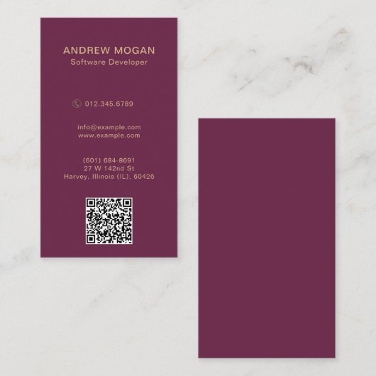 softwareontwikkelaar Burgundy Color Visitekaartje (Voorkant / Achterkant)