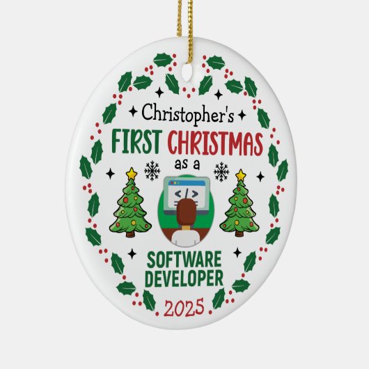 Softwareontwikkelaar First Christmas Custom Name Keramisch Ornament (Rechts)
