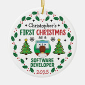 Softwareontwikkelaar First Christmas Custom Name Keramisch Ornament (Voorkant)
