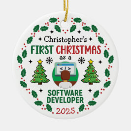 Softwareontwikkelaar First Christmas Custom Name Keramisch Ornament
