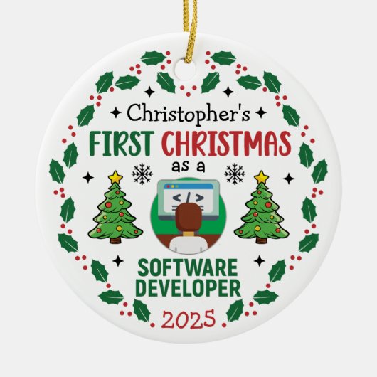 Softwareontwikkelaar First Christmas Custom Name Keramisch Ornament (Voorkant)