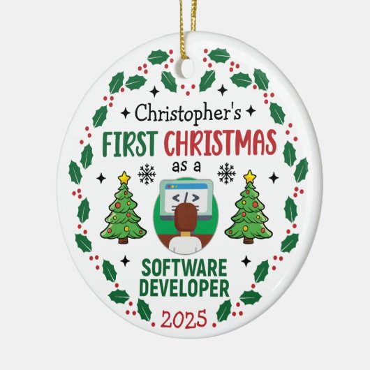 Softwareontwikkelaar First Christmas Custom Name Keramisch Ornament (Links)