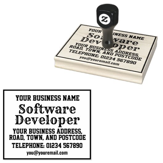 Softwareontwikkelaar met naam, adres, enz. rubberstempel (Gestempeld)