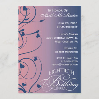 Sohisticated Swirls 80th Birthday Invitation Kaart