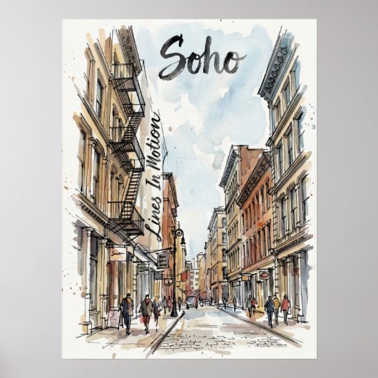 Soho Architecturale Schets Manhattan Poster (Voorkant)