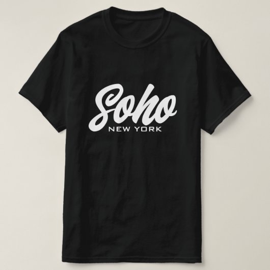 Soho New York zwart-wit script typografie T-shirt (Design voorkant)