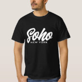 Soho New York zwart-wit script typografie T-shirt (Voorkant)