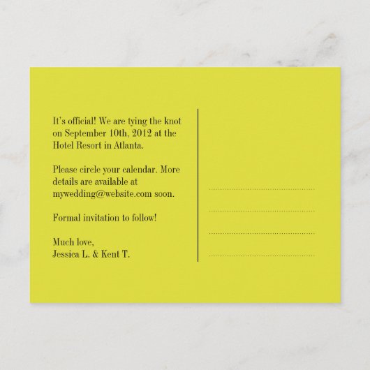 Soilgroene typografie modern koppel sparen de datu aankondigingskaart (Achterkant)