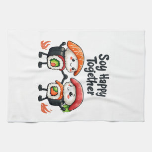 Soja gelukkig samen Sushi Kawaii Japans Eten Theedoek