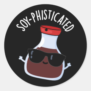 Soja-verfijnde Funny Soy Sauce Pun Dark BG Ronde Sticker