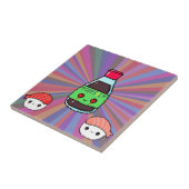 Sojasaus en sushi kawaii pixelregenboog tegeltje (Zijkant)