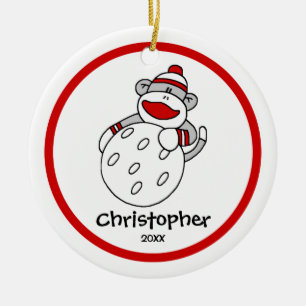Sok-aap golf jongens kerstornament keramisch ornament