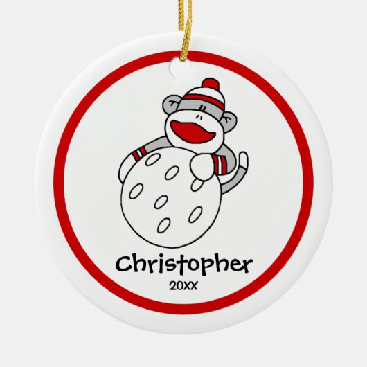 Sok-aap golf jongens kerstornament keramisch ornament (Voorkant)