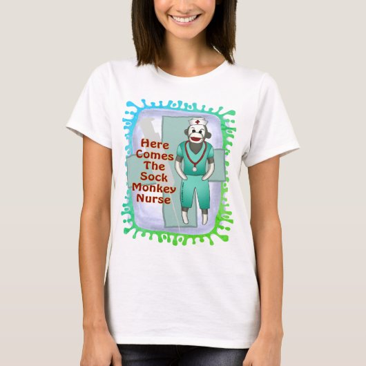 Sok-aap verpleegster t-shirt (Voorkant)