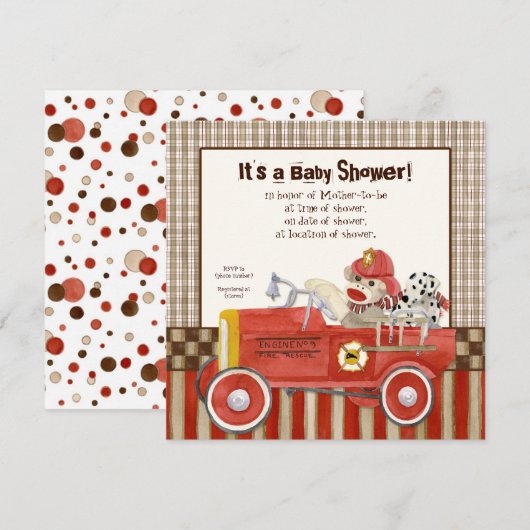 sokaap, vuurwagen jongen Baby shower uitnodiging (Voorkant / Achterkant)