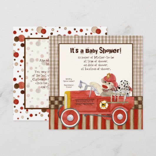sokaap, vuurwagen jongen Baby shower uitnodiging (Voorkant / Achterkant)