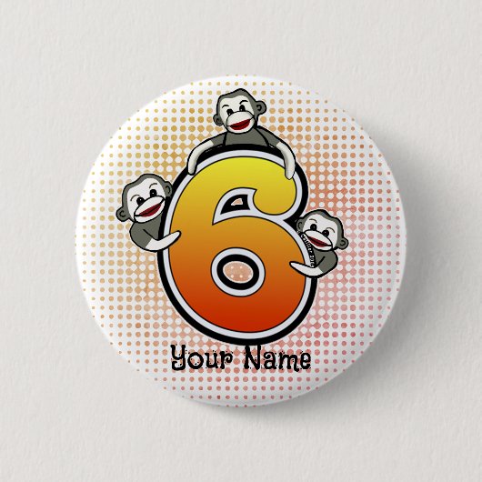 Sokkapen-aap Nummer 6 Ronde Button 5,7 Cm (Voorkant)