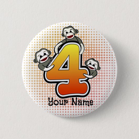 Sokkapen monkey nummer 4 ronde button 5,7 cm (Voorkant)