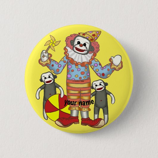 Sokkelapen Clown Ronde Button 5,7 Cm (Voorkant)