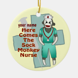 Sokkelapen verpleegster ornament