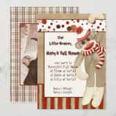 Sokken aap, Jongens geboorteaankondiging Aankondiging (Voorkant / Achterkant)