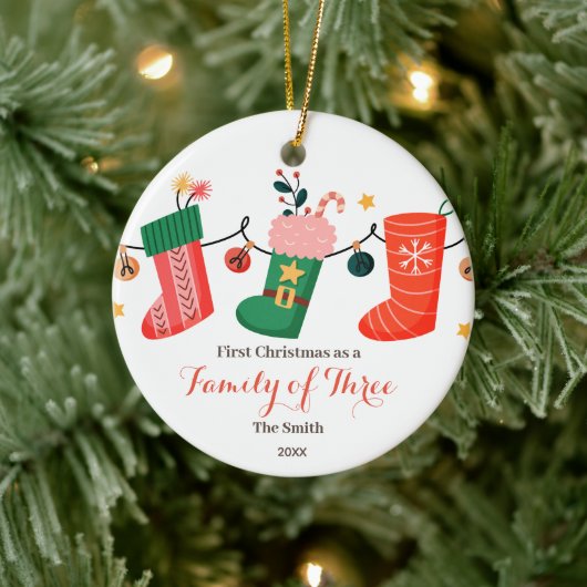 Sokken Kerstmis als een gezin van drie jaar Keramisch Ornament (Boom)