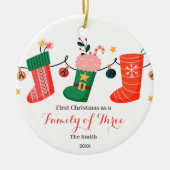 Sokken Kerstmis als een gezin van drie jaar Keramisch Ornament (Voorkant)