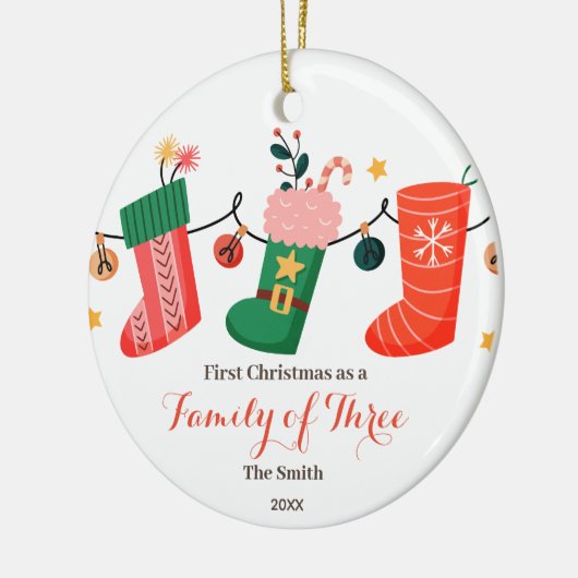Sokken Kerstmis als een gezin van drie jaar Keramisch Ornament (Links)