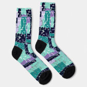 Sokken met een groen Paars en zwart Abstract patro (Rechts)
