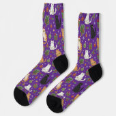 Sokken met speelse Kerstkat print (Links)