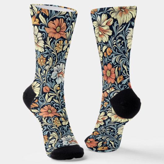 Sokken met vintage-blauwe botanische print (Gebogen)