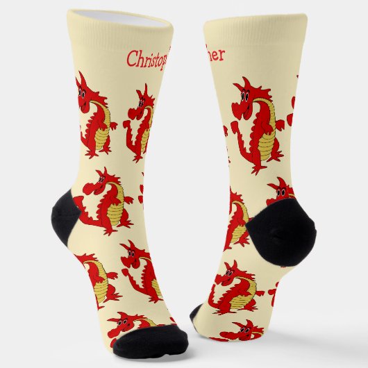 Sokken Rood Draak Design (Gebogen)