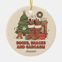 Sokken Snacks en Sarcastische Grappige Kerst Ornam Keramisch Ornament