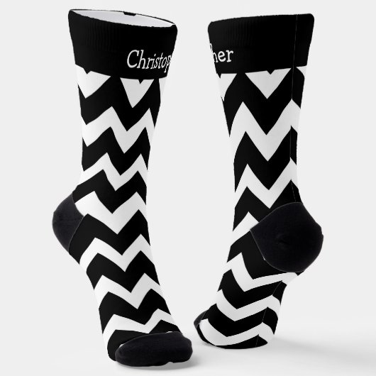Sokken Zwart En Wit Zig Zag Design (Gebogen)