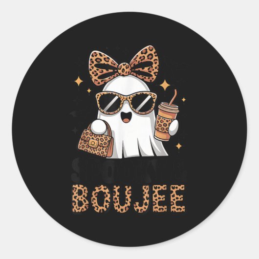Soky &amp; Boujee Ghost Coquette Leopard Boo Jee H Ronde Sticker (Voorkant)