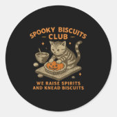 Soky Biscuits Club Cat, Funny Cat Ghost Halloween  Ronde Sticker (Voorkant)