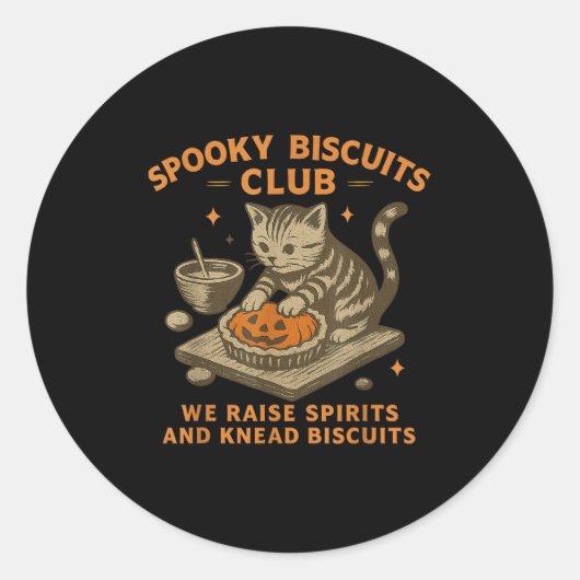 Soky Biscuits Club Cat, Funny Cat Ghost Halloween  Ronde Sticker (Voorkant)