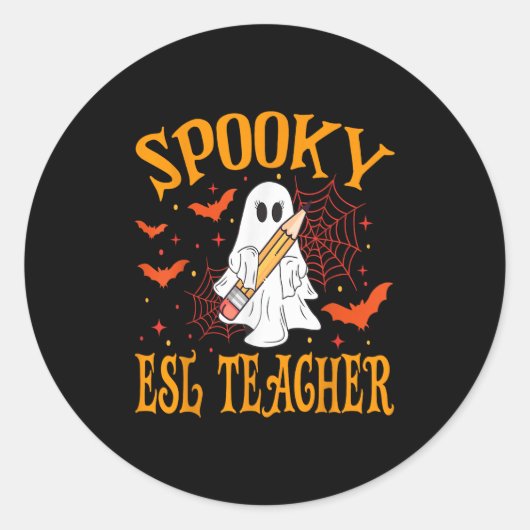 Soky Esl Lerares Geest Grappig Halloween School Vr Ronde Sticker (Voorkant)