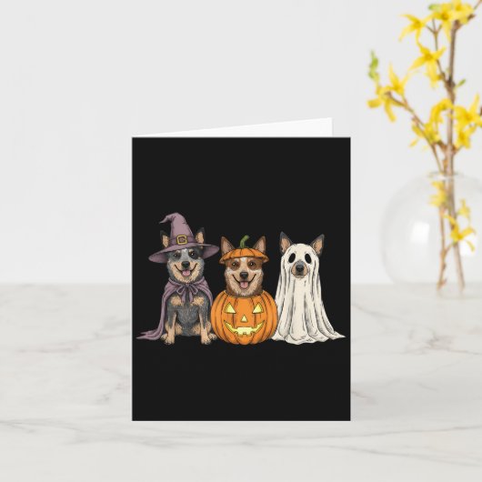 Soky Ghost Blue Heeler Pumpkin Halloween Dog Lover Kaart (Gele Bloem)