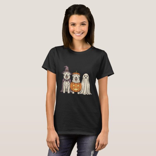 Soky Ghost Great Pyrenees Pumpkin Halloween Dog Lo T-shirt (Voorkant volledig)