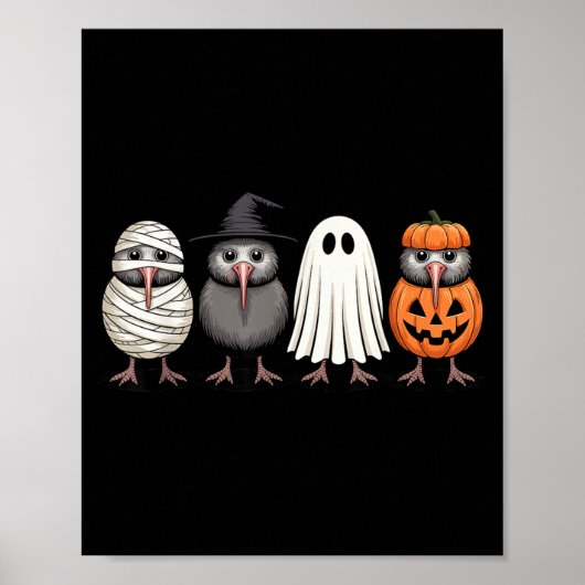 Soky Ghost Kiwi Bird Pumpkin Halloween Skeleton  Poster (Voorkant)