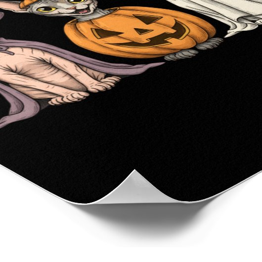 Soky Ghost Sphynx Cat Lover Pumpkin Halloween Long Poster (Hoek)