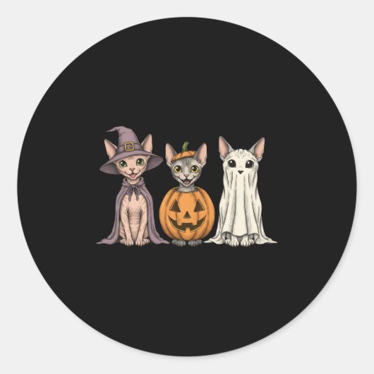 Soky Ghost Sphynx Kat Liefhebber Pompoen Halloween Ronde Sticker (Voorkant)