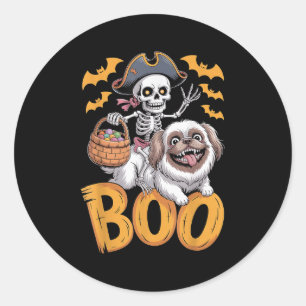 Soky Peke Kostuum Op Boo Pekingese Halloween  Ronde Sticker