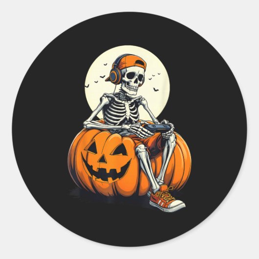 Soky Pumpkin &amp; Skeleton Gamer Tee _ Boys &amp; Ronde Sticker (Voorkant)