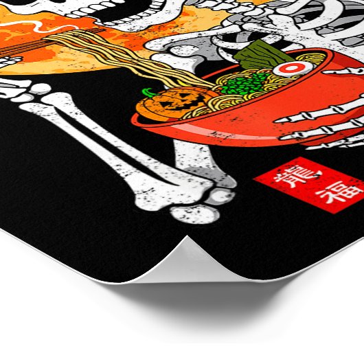 Soky Skeleton Eating Ramen Bowl With Cat Halloween Poster (Hoek)